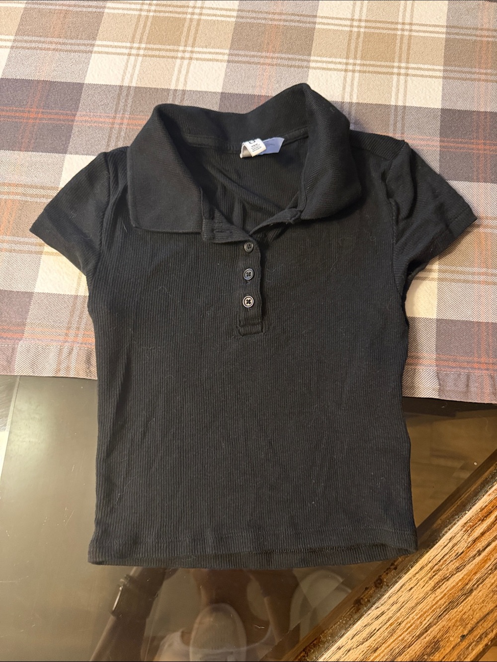 Divided Black Short Sleeve Ribbed Polo Top